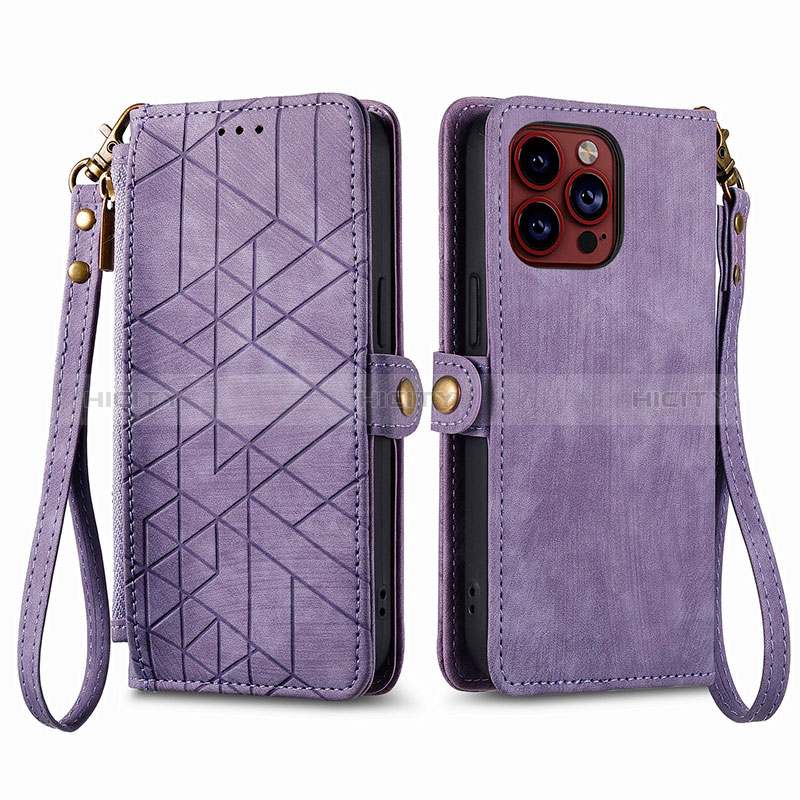 Handytasche Stand Schutzhülle Flip Leder Hülle S05D für Apple iPhone 16 Pro Max Violett Plus