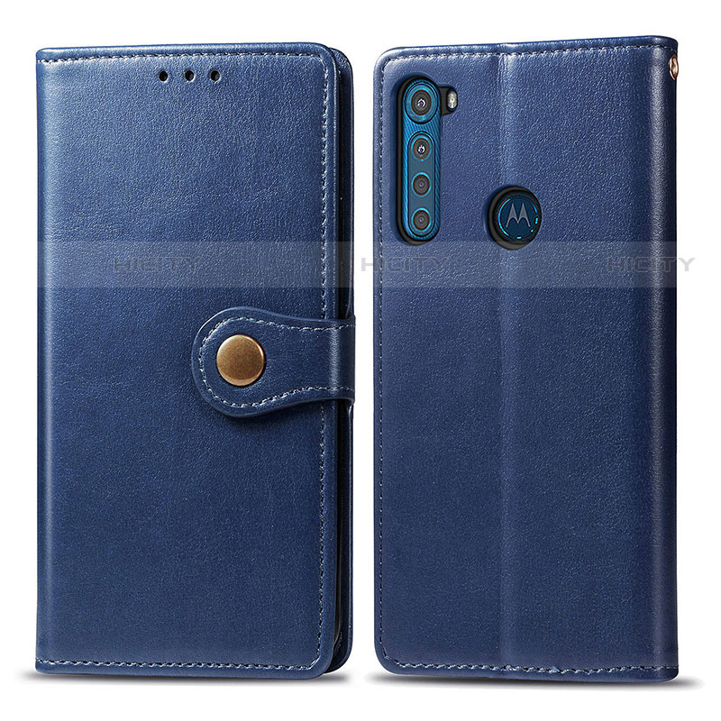 Handytasche Stand Schutzhülle Flip Leder Hülle S05D für Motorola Moto One Fusion Plus Blau