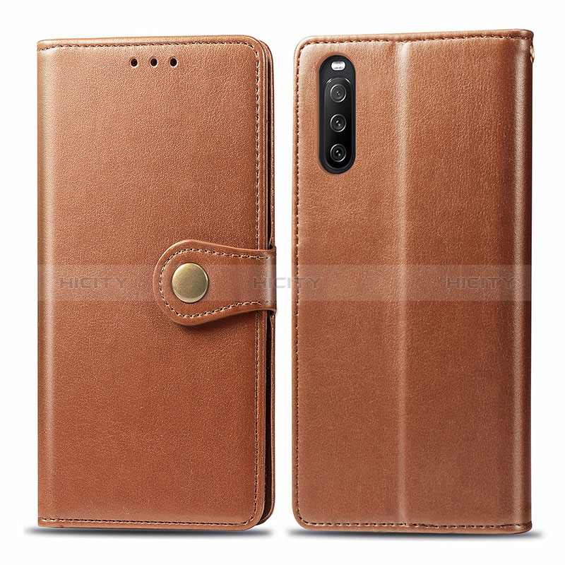 Handytasche Stand Schutzhülle Flip Leder Hülle S05D für Sony Xperia 10 III Braun Plus