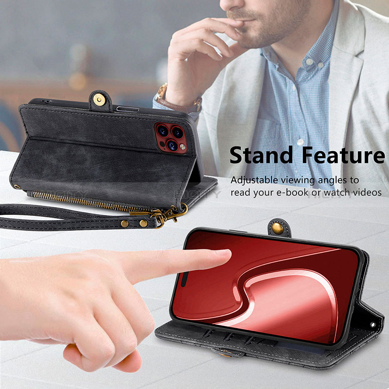 Handytasche Stand Schutzhülle Flip Leder Hülle S06D für Apple iPhone 14 Pro groß