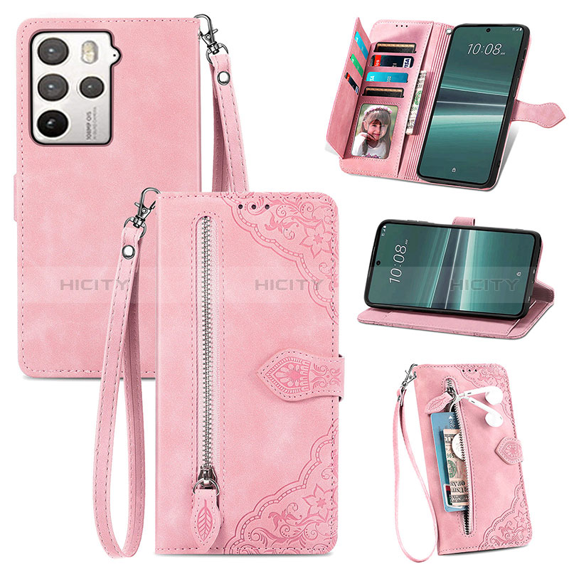 Handytasche Stand Schutzhülle Flip Leder Hülle S06D für HTC U23 5G Rosa Plus