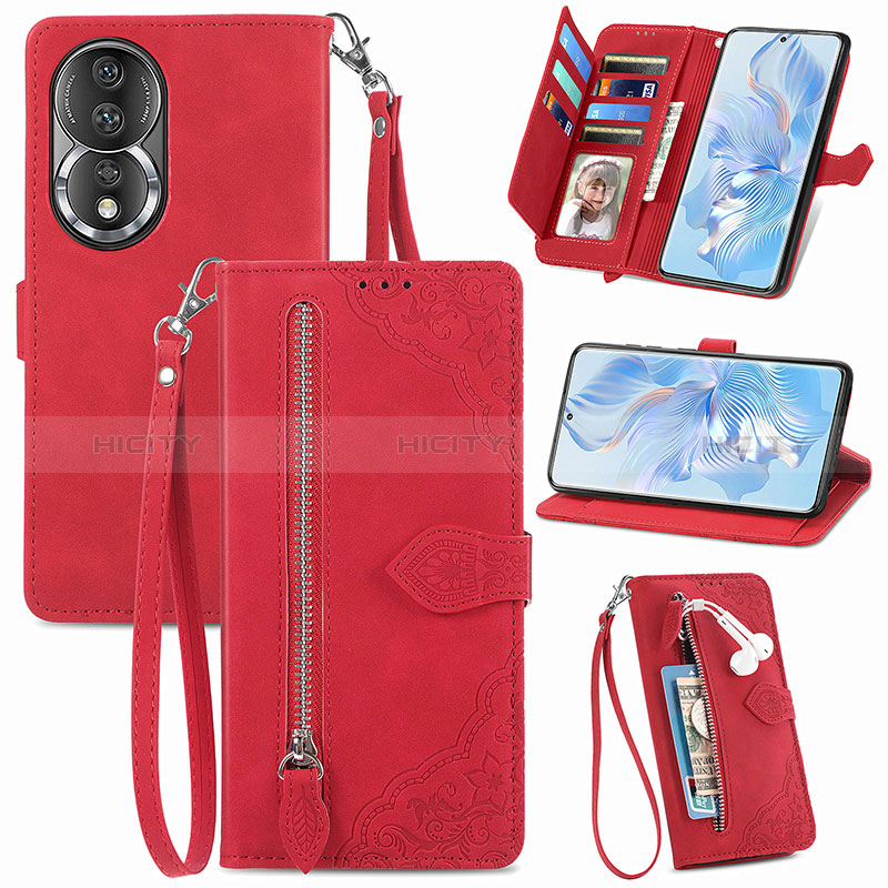 Handytasche Stand Schutzhülle Flip Leder Hülle S06D für Huawei Honor 80 5G Rot Plus