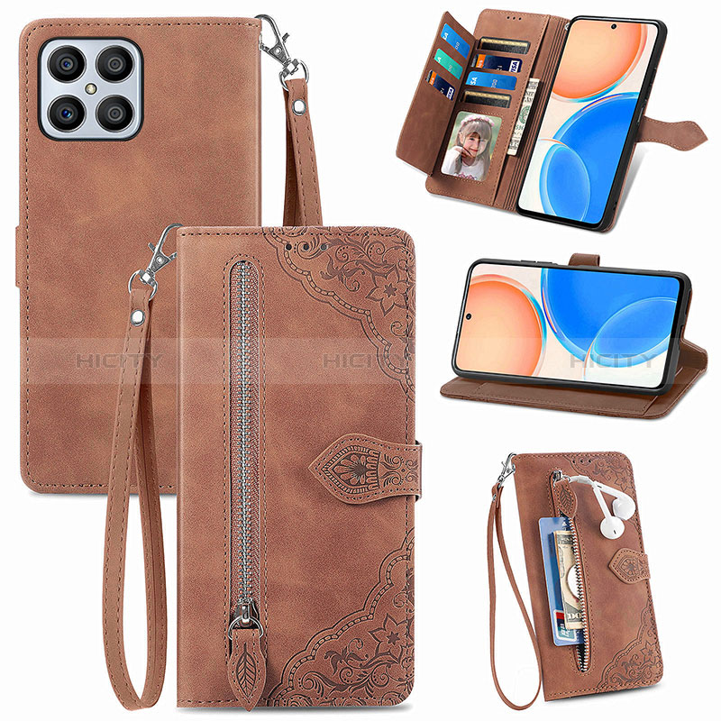 Handytasche Stand Schutzhülle Flip Leder Hülle S06D für Huawei Honor X8 4G Braun