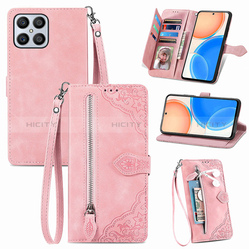 Handytasche Stand Schutzhülle Flip Leder Hülle S06D für Huawei Honor X8 4G Rosa Plus