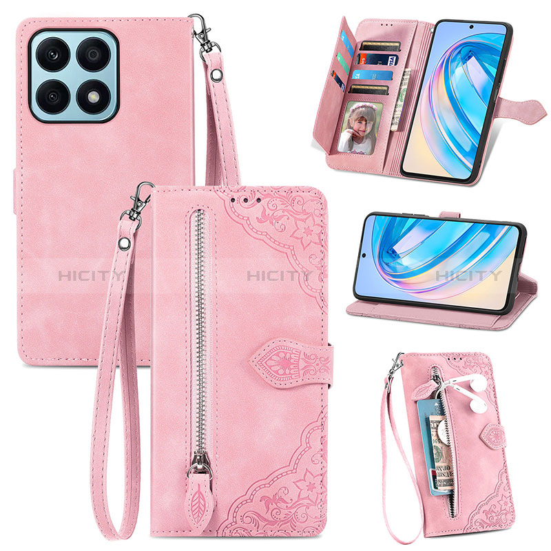 Handytasche Stand Schutzhülle Flip Leder Hülle S06D für Huawei Honor X8a 4G Rosa Plus