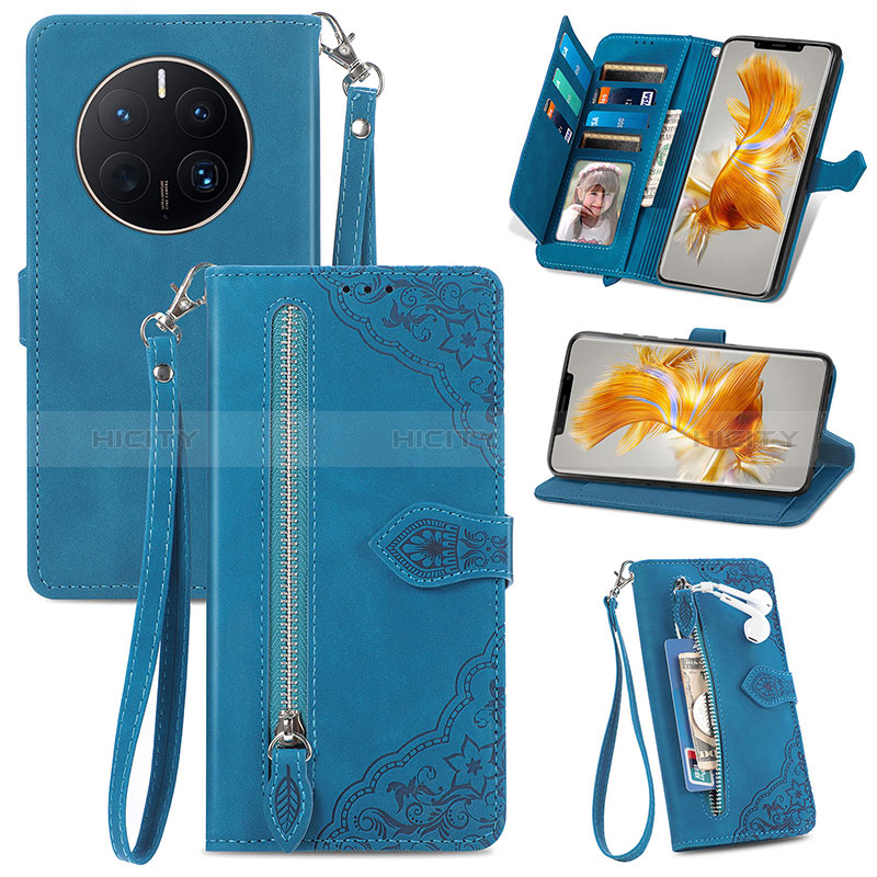 Handytasche Stand Schutzhülle Flip Leder Hülle S06D für Huawei Mate 50 Pro Blau