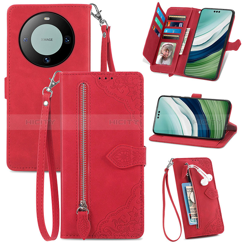 Handytasche Stand Schutzhülle Flip Leder Hülle S06D für Huawei Mate 60 Pro+ Plus Rot Plus