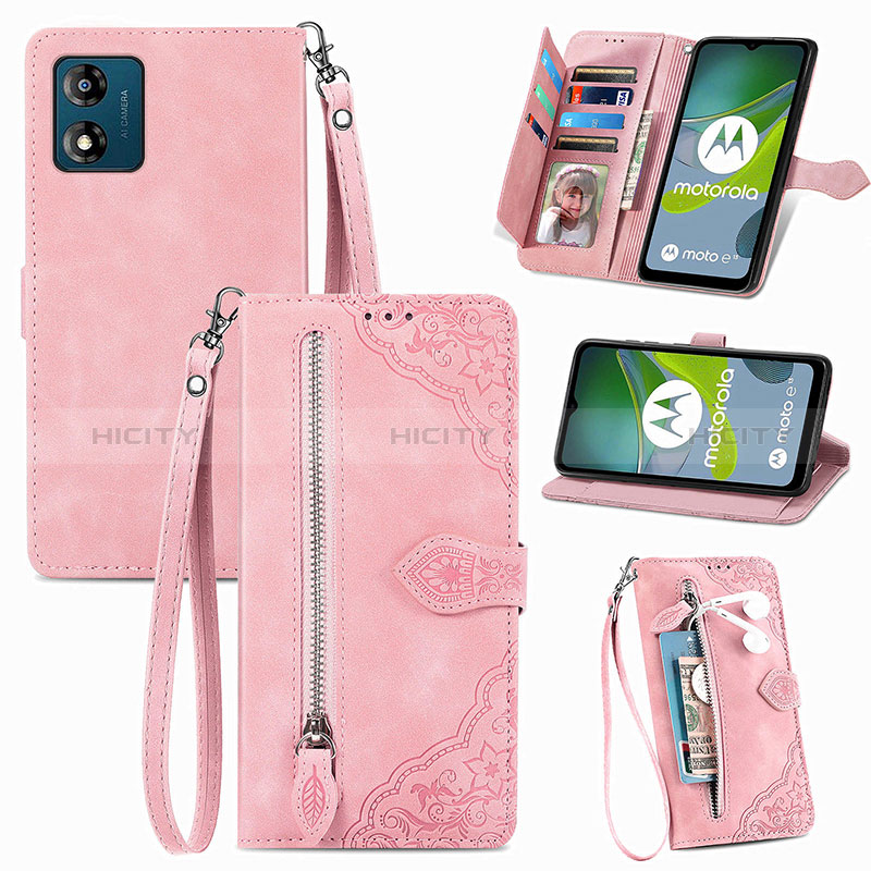 Handytasche Stand Schutzhülle Flip Leder Hülle S06D für Motorola Moto E13 Rosa