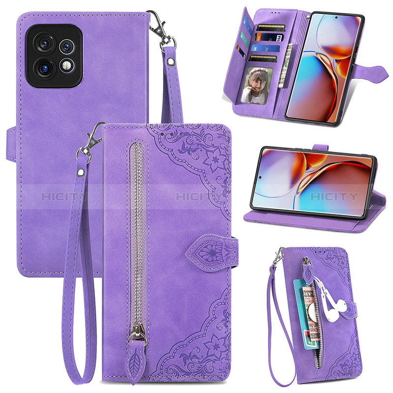 Handytasche Stand Schutzhülle Flip Leder Hülle S06D für Motorola Moto Edge 40 Pro 5G Violett