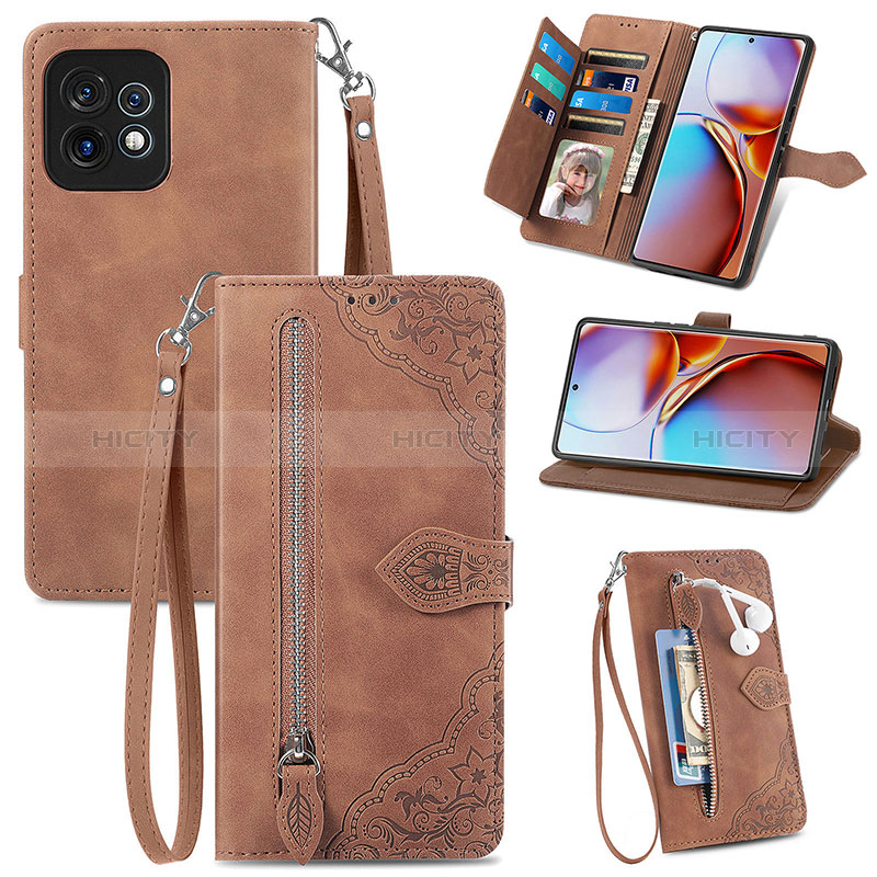 Handytasche Stand Schutzhülle Flip Leder Hülle S06D für Motorola Moto Edge Plus (2023) 5G Braun Plus