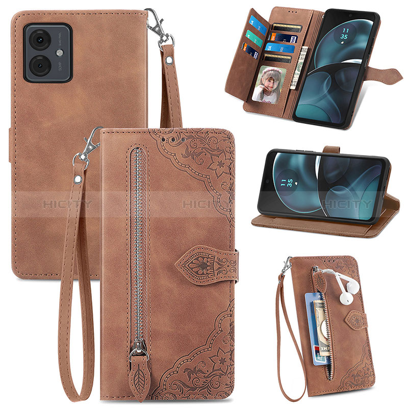 Handytasche Stand Schutzhülle Flip Leder Hülle S06D für Motorola Moto G14 Braun Plus