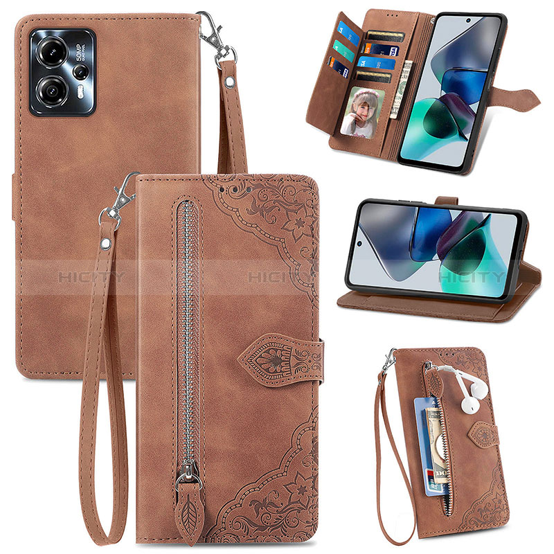 Handytasche Stand Schutzhülle Flip Leder Hülle S06D für Motorola Moto G23 Braun Plus