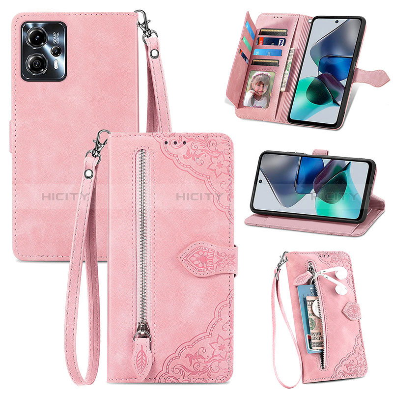 Handytasche Stand Schutzhülle Flip Leder Hülle S06D für Motorola Moto G23 Rosa Plus