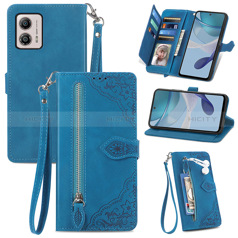 Handytasche Stand Schutzhülle Flip Leder Hülle S06D für Motorola Moto G53j 5G Blau