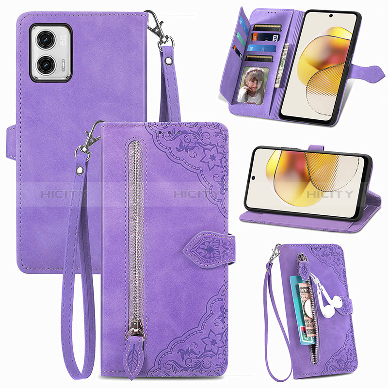 Handytasche Stand Schutzhülle Flip Leder Hülle S06D für Motorola Moto G73 5G Violett