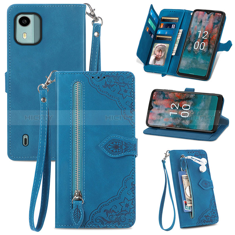 Handytasche Stand Schutzhülle Flip Leder Hülle S06D für Nokia C12 Plus Blau Plus