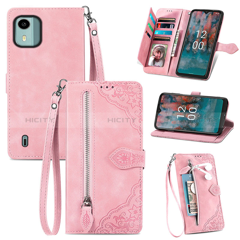 Handytasche Stand Schutzhülle Flip Leder Hülle S06D für Nokia C12 Plus Rosa Plus