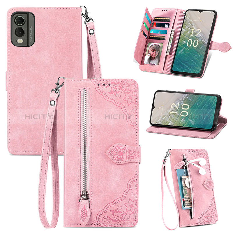 Handytasche Stand Schutzhülle Flip Leder Hülle S06D für Nokia C210 Rosa