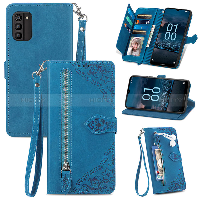 Handytasche Stand Schutzhülle Flip Leder Hülle S06D für Nokia G100 Blau