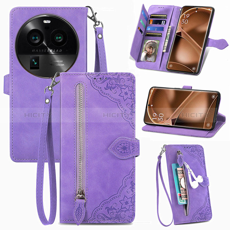 Handytasche Stand Schutzhülle Flip Leder Hülle S06D für Oppo Find X6 5G Violett