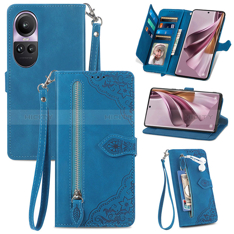 Handytasche Stand Schutzhülle Flip Leder Hülle S06D für Oppo Reno10 5G Blau