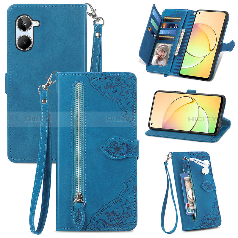 Handytasche Stand Schutzhülle Flip Leder Hülle S06D für Realme 10 4G Blau Plus