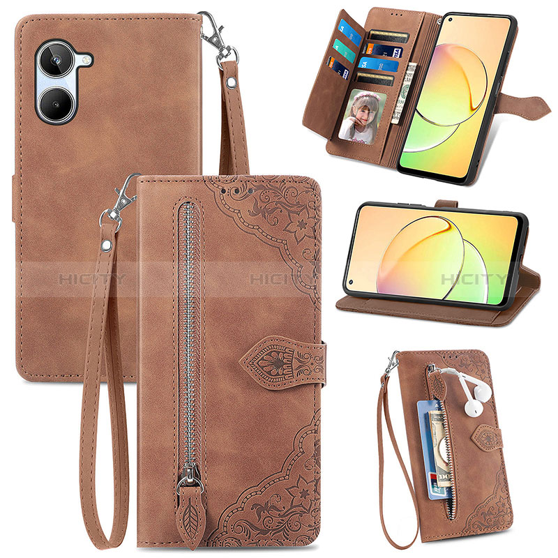 Handytasche Stand Schutzhülle Flip Leder Hülle S06D für Realme 10 Pro 5G Braun Plus