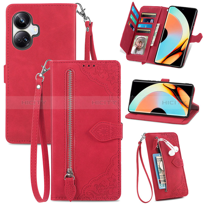 Handytasche Stand Schutzhülle Flip Leder Hülle S06D für Realme 10 Pro+ Plus 5G Rot Plus