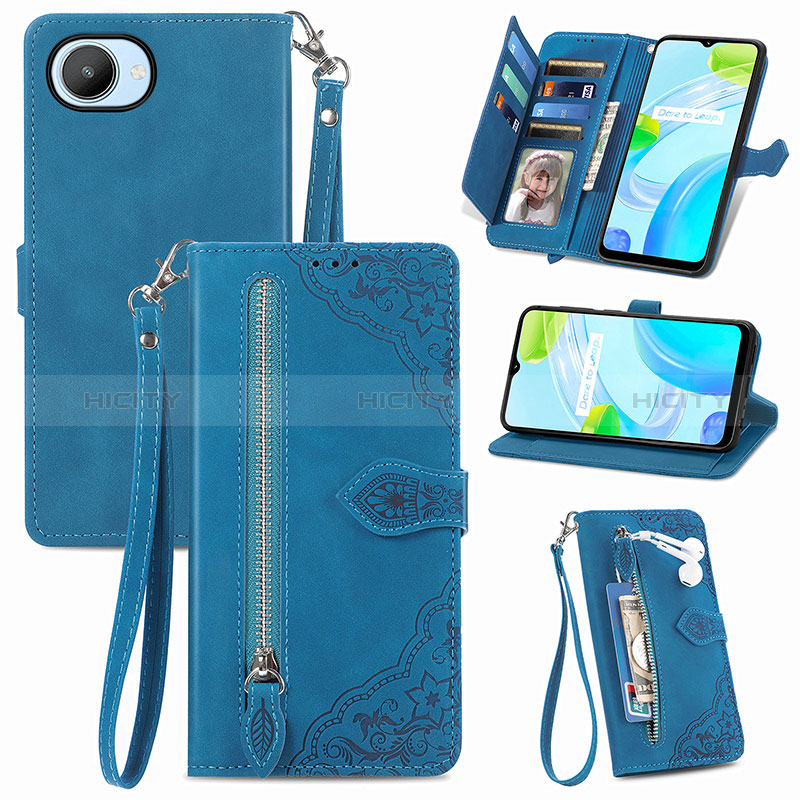 Handytasche Stand Schutzhülle Flip Leder Hülle S06D für Realme C30 Blau