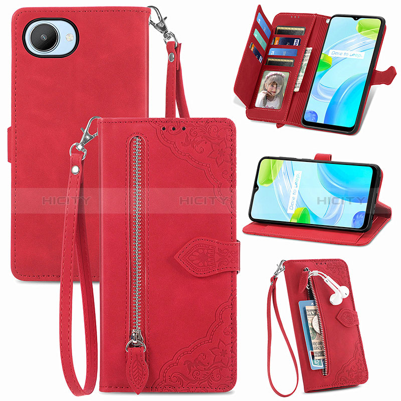 Handytasche Stand Schutzhülle Flip Leder Hülle S06D für Realme C30s Rot Plus