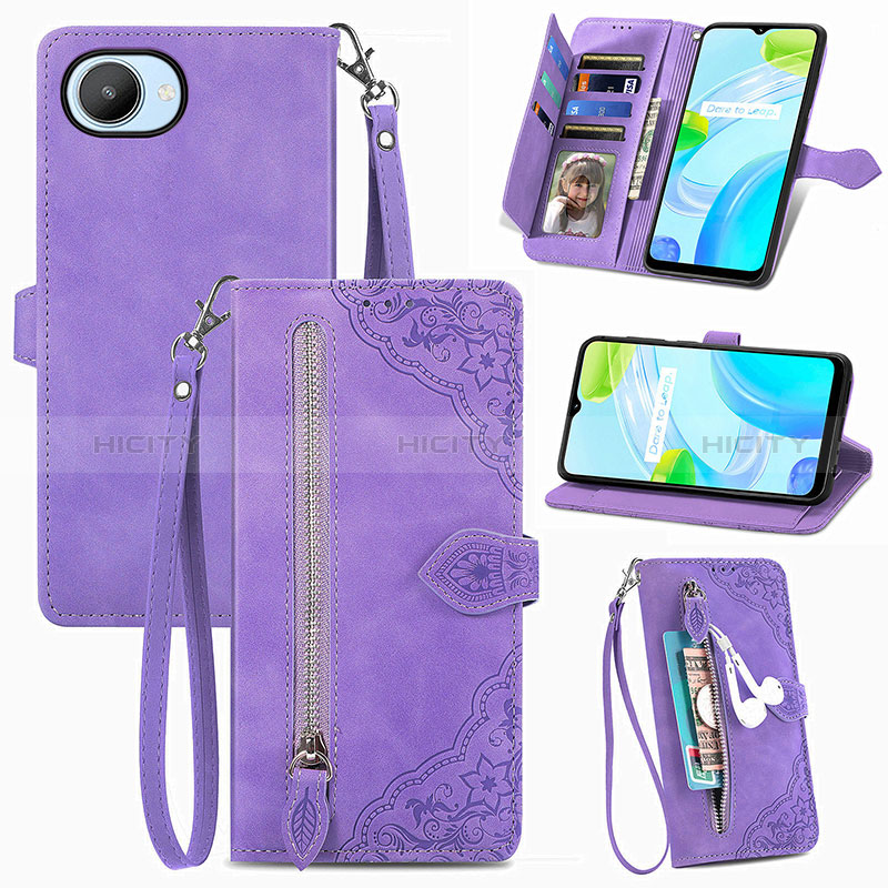 Handytasche Stand Schutzhülle Flip Leder Hülle S06D für Realme C30s Violett