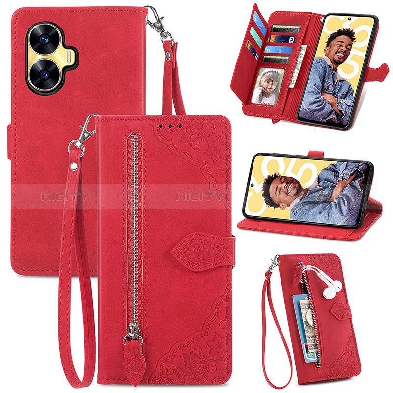 Handytasche Stand Schutzhülle Flip Leder Hülle S06D für Realme C55 Rot