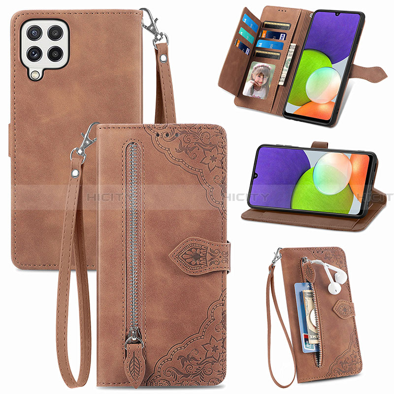 Handytasche Stand Schutzhülle Flip Leder Hülle S06D für Samsung Galaxy A22 4G Braun