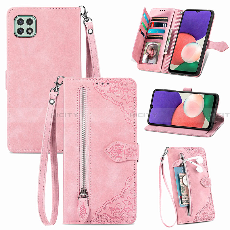 Handytasche Stand Schutzhülle Flip Leder Hülle S06D für Samsung Galaxy A22 5G Rosa Plus