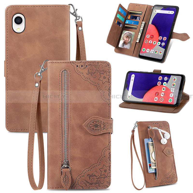 Handytasche Stand Schutzhülle Flip Leder Hülle S06D für Samsung Galaxy A22 5G SC-56B Braun Plus