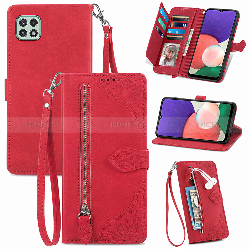 Handytasche Stand Schutzhülle Flip Leder Hülle S06D für Samsung Galaxy A22s 5G Rot Plus