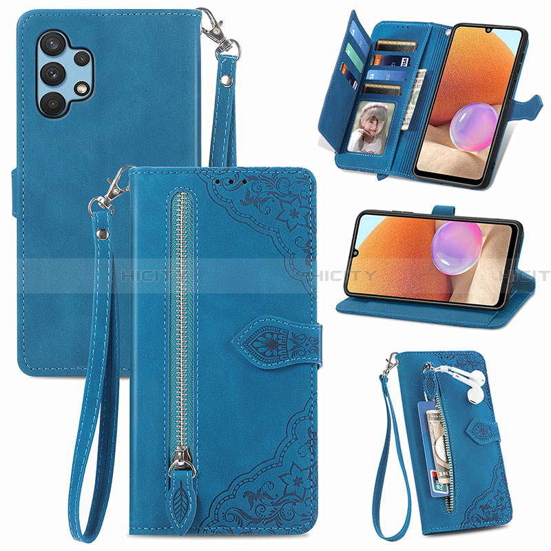 Handytasche Stand Schutzhülle Flip Leder Hülle S06D für Samsung Galaxy A32 4G groß