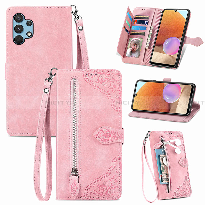 Handytasche Stand Schutzhülle Flip Leder Hülle S06D für Samsung Galaxy A32 4G Rosa Plus