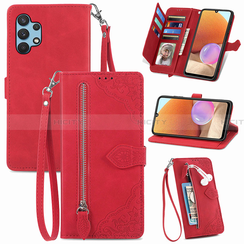 Handytasche Stand Schutzhülle Flip Leder Hülle S06D für Samsung Galaxy A32 4G Rot