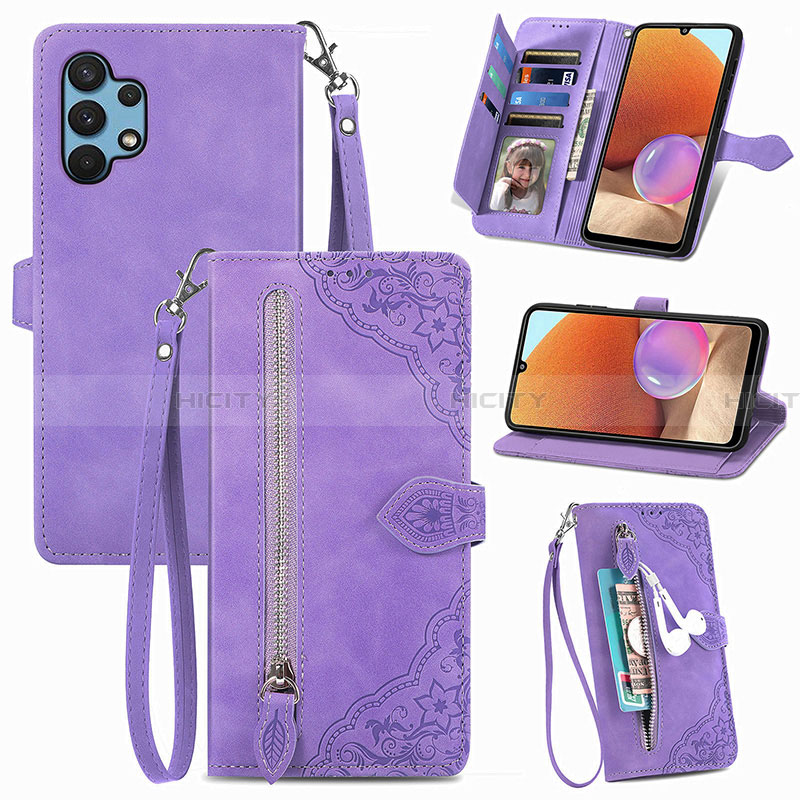 Handytasche Stand Schutzhülle Flip Leder Hülle S06D für Samsung Galaxy A32 4G Violett