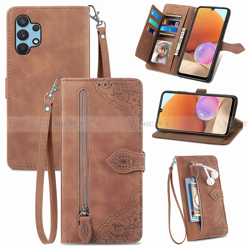 Handytasche Stand Schutzhülle Flip Leder Hülle S06D für Samsung Galaxy A32 5G Braun