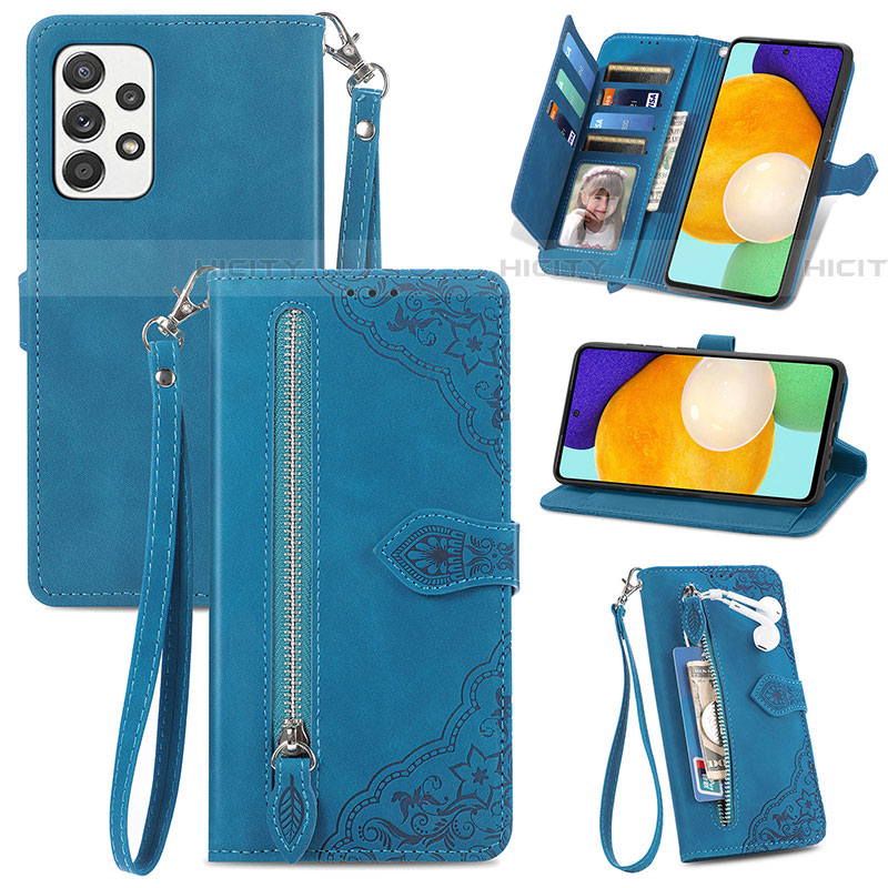 Handytasche Stand Schutzhülle Flip Leder Hülle S06D für Samsung Galaxy A52 4G Blau