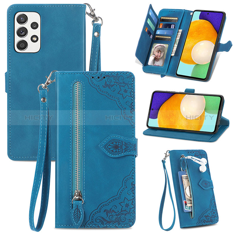 Handytasche Stand Schutzhülle Flip Leder Hülle S06D für Samsung Galaxy A52s 5G Blau