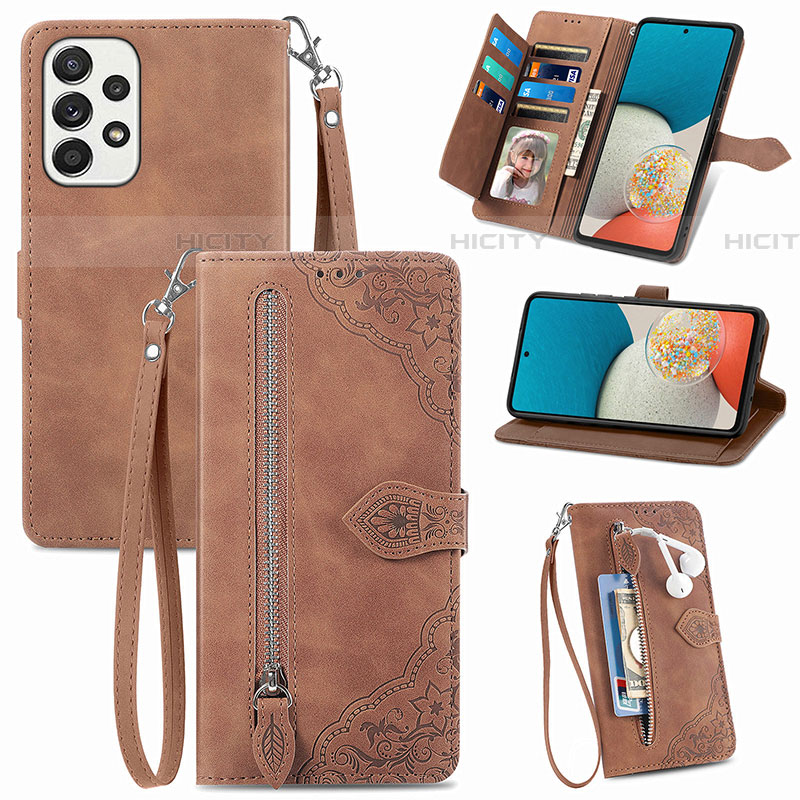 Handytasche Stand Schutzhülle Flip Leder Hülle S06D für Samsung Galaxy A53 5G Braun Plus