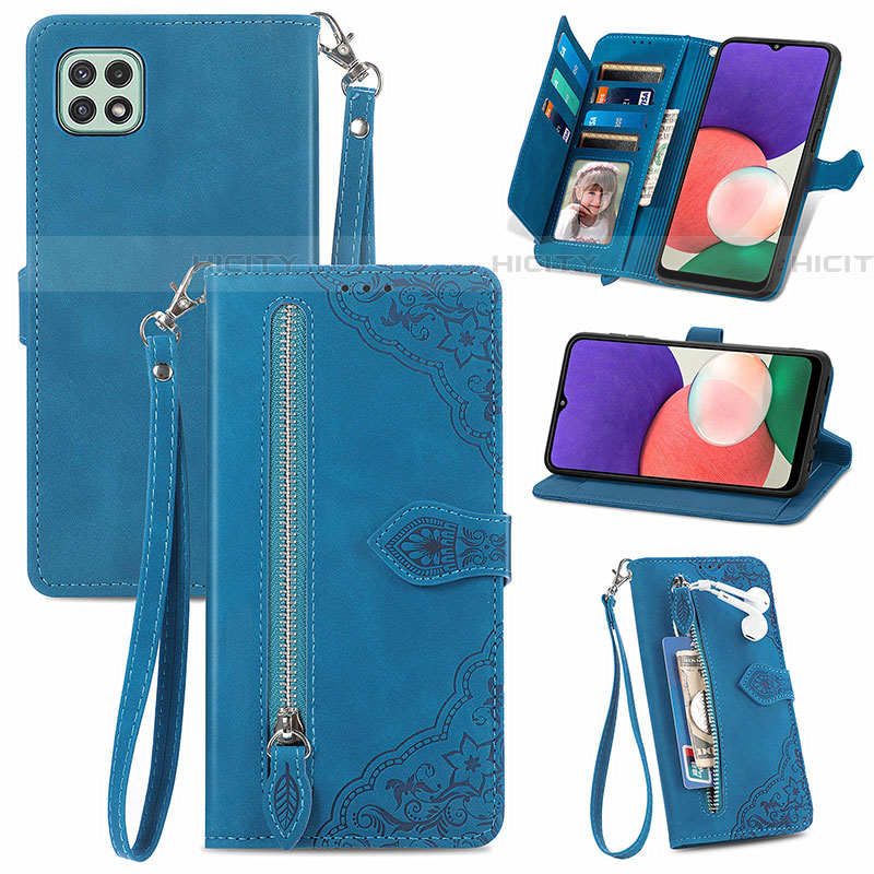 Handytasche Stand Schutzhülle Flip Leder Hülle S06D für Samsung Galaxy F42 5G Blau Plus