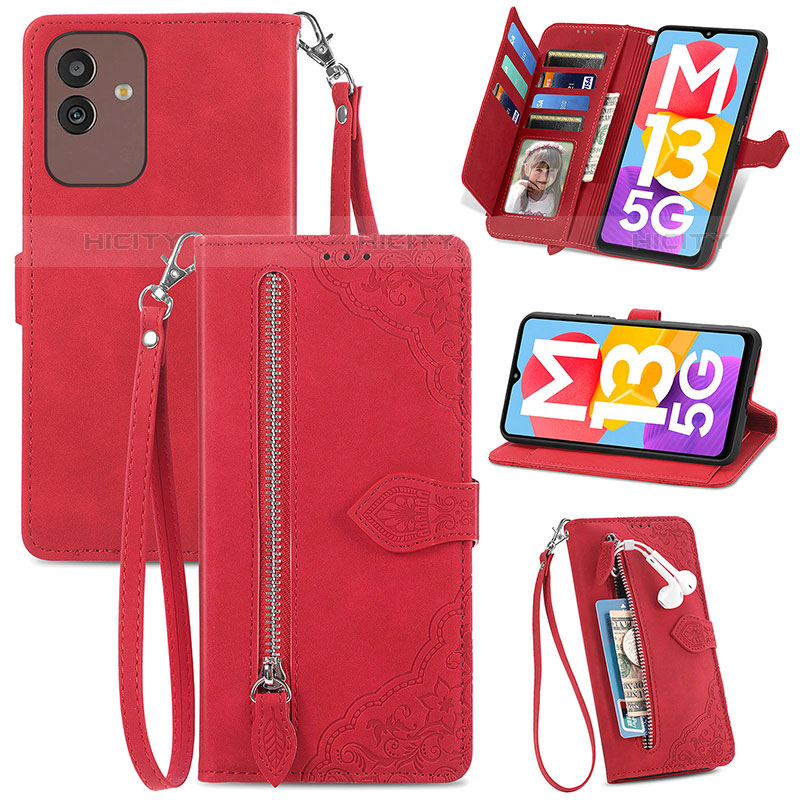 Handytasche Stand Schutzhülle Flip Leder Hülle S06D für Samsung Galaxy M13 5G Rot