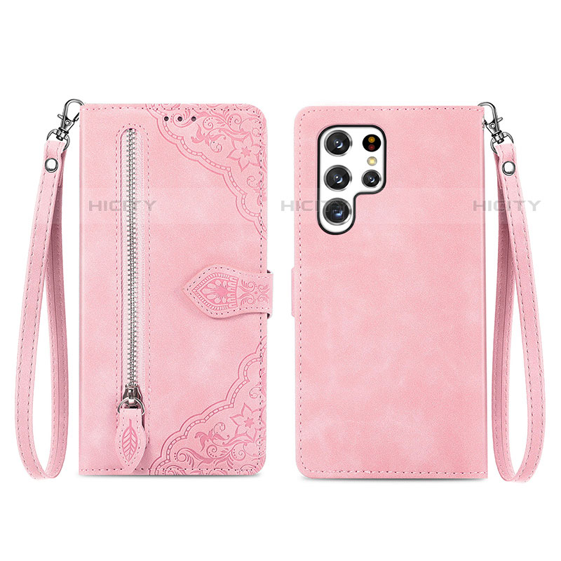 Handytasche Stand Schutzhülle Flip Leder Hülle S06D für Samsung Galaxy S23 Ultra 5G Rosegold