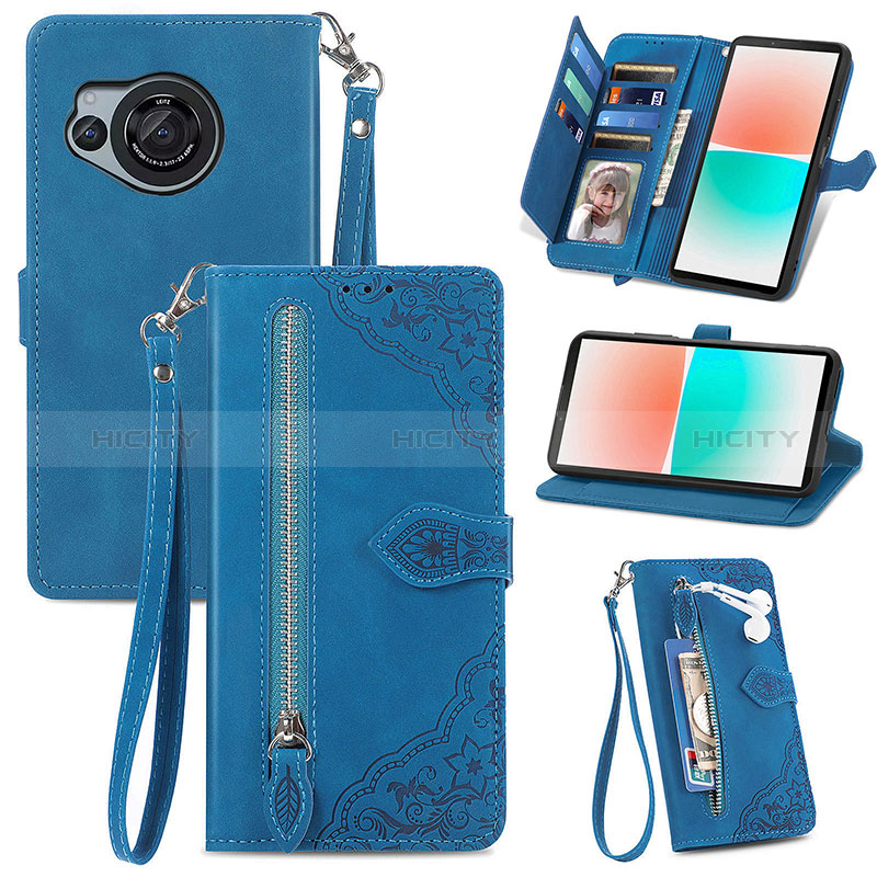 Handytasche Stand Schutzhülle Flip Leder Hülle S06D für Sharp Aquos R8 Blau Plus