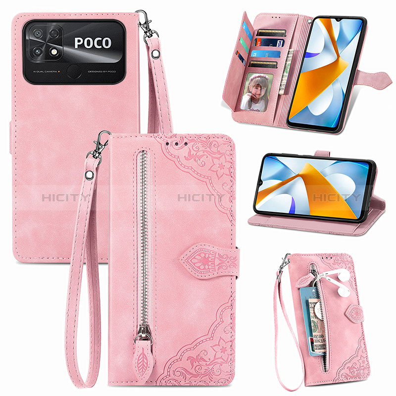 Handytasche Stand Schutzhülle Flip Leder Hülle S06D für Xiaomi Poco C40 Rosa Plus