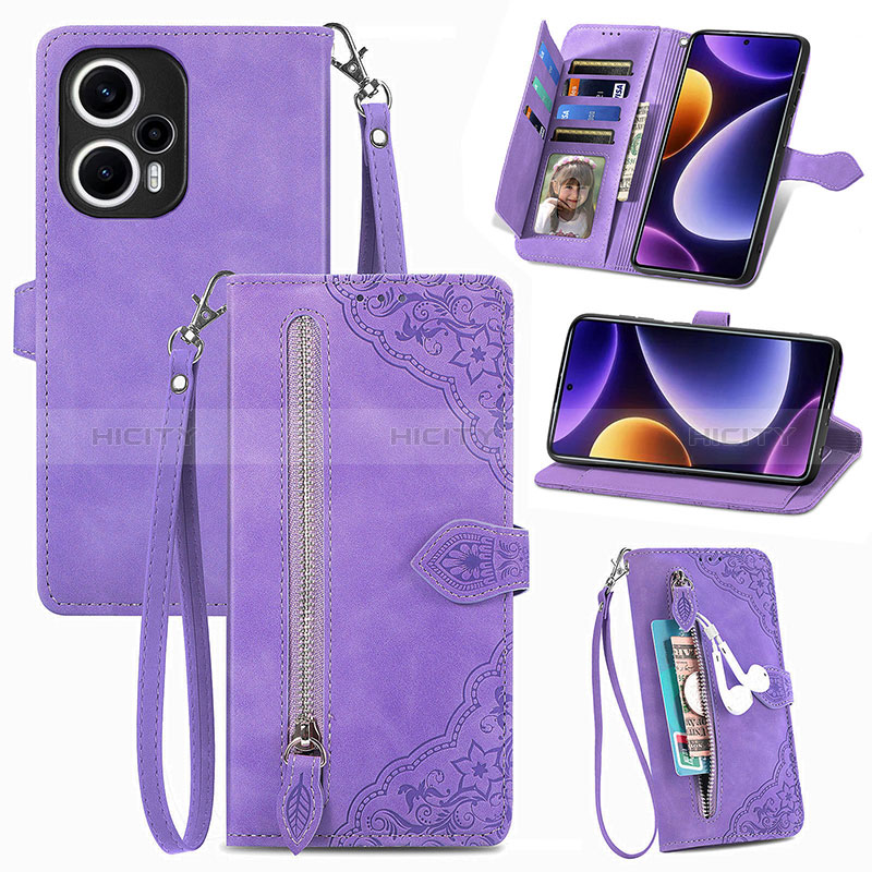 Handytasche Stand Schutzhülle Flip Leder Hülle S06D für Xiaomi Poco F5 5G Violett Plus